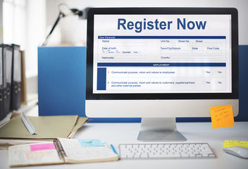 Register Now Document FIlling Form Concept