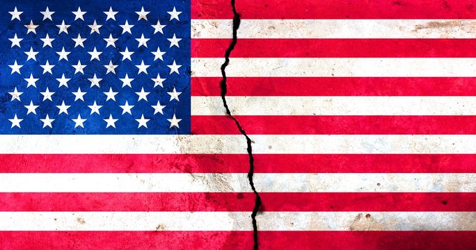 A crack in the monolith. Flag of the United States.
