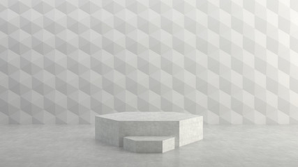 Empty stage on hexagons pattern background. 3D rendering.

