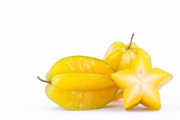  star fruit carambola or star apple ( starfruit ) on white background healthy star fruit food...