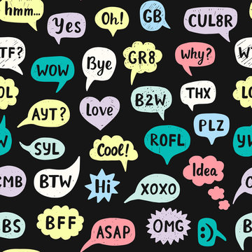 Seamless Pattern with Hand Drawn Internet Acronyms