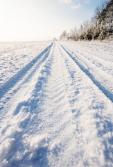 Fototapeta na wymiar Winter snow-covered road in the morning