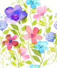 Tuinposter Watercolor flower  seamless pattern. Vector illustration © blina