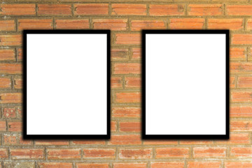 Mock up poster fram and brick wall hipster or vintage.