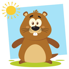 Obraz na płótnie Canvas Cute Marmot Cartoon Mascot Character. Illustration Flat Design Isolated On White Background
