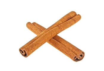 Two cinnamon sticks isolated on white background