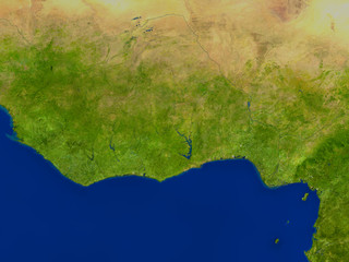 Ghana from space in red
