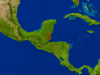 Belize from space in red