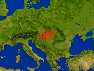 Hungary from space in red
