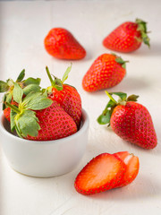 strawberries in wooden bowl