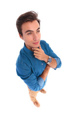  side view of a young casual thinking