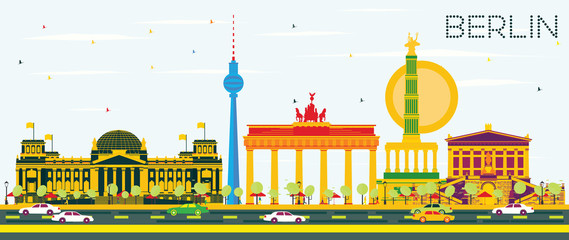 Berlin Skyline with Color Buildings and Blue Sky. © BooblGum