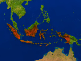 Indonesia from space in red