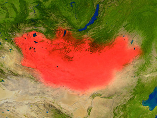 Mongolia from space in red