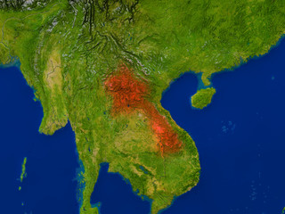 Laos from space in red