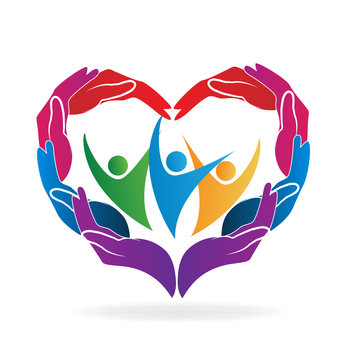 Hands caring people heart love shape logo vector image