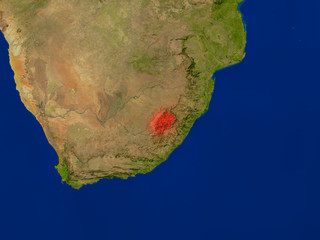 Lesotho from space in red