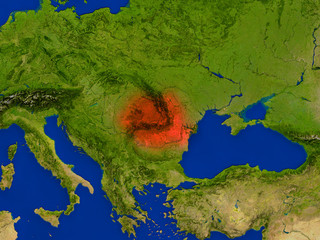 Romania from space in red