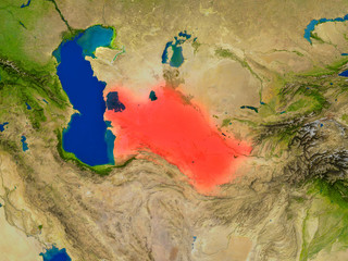 Turkmenistan from space in red