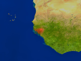 Guinea-Bissau from space in red