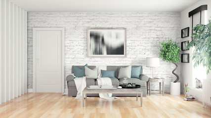 Modern bright interior . 3D rendering