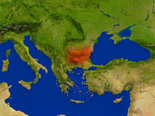 Bulgaria from space in red