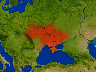 Ukraine from space in red