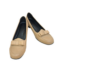 Female brown shoes on a white background.
