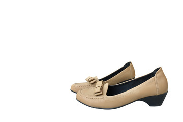 Female brown shoes on a white background.
