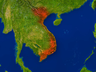 Vietnam from space in red