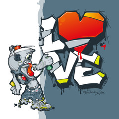 Happy Valentine's day. Spray paint for graffiti writes greetings. Valentine in graffiti style