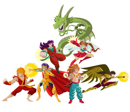 magical warrior martial artists with dragon