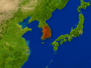 South Korea from space in red