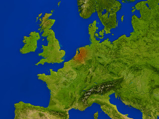 Netherlands from space in red