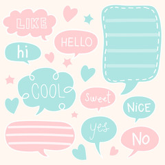 set of cute chat , talk , thought. bubbles sticker. vector illustration.