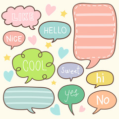 set of cute chat , talk , thought. bubbles sticker. vector illustration.