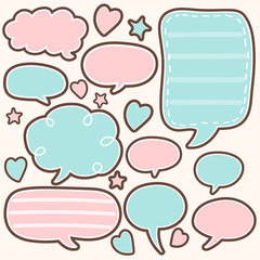 set of cute chat , talk , thought. bubbles sticker. vector illustration.