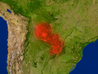 Paraguay from space in red
