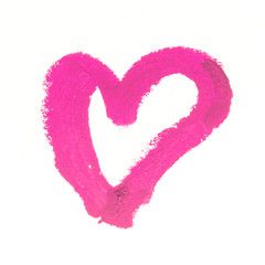 Heart shape paint by lipstick isolated on white background