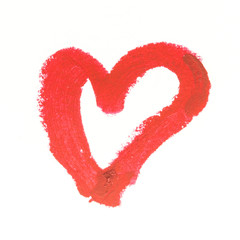 Heart shape paint by lipstick isolated on white background
