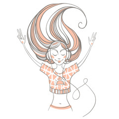  beautiful young girl listening to music on headphones