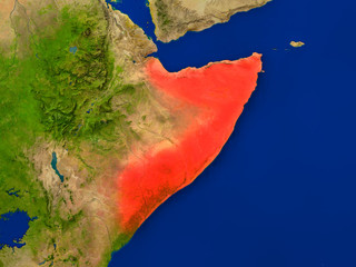 Somalia from space in red