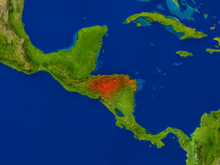 Honduras from space in red