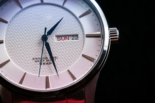 closeup of silver wrist watch
