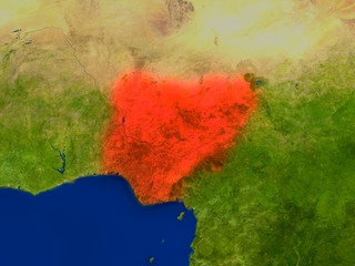 Nigeria from space in red