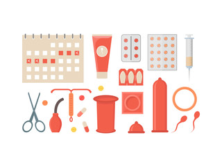 Cartoon Contraception Method Set. Vector