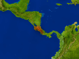 Costa Rica from space in red