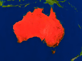 Australia from space in red