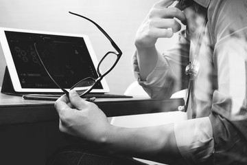 smart medical doctor hand working with smart phone,digital table