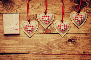 Handmade heart shapes and gift box 